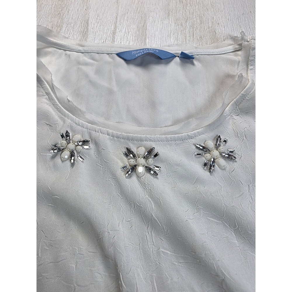 Simply Vera Vera Wang White Beaded Sleeveless Blouse High Low Top Petite Large
